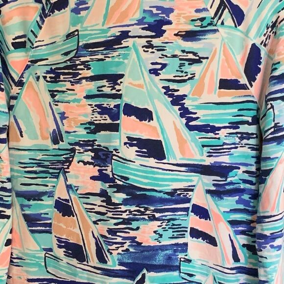 Lily Pulitzer Skipper Popover Sailboats Nautical 1/2 Zip Cotton Pullover Sz XS - Picture 11 of 12